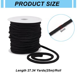 BENECREAT 25m/27.34 Yards Black Drawstring Replacement Rope, 6mm Polycotton Soft Drawstring Cord Replacement with Plastic Spool for Coats Pants Shorts