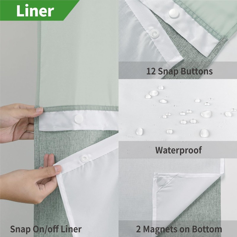 eachope Extra Long No Hooks Needed Linen Textured Shower Curtain
