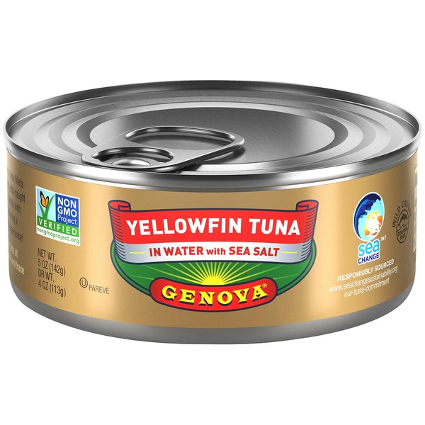 Genova Premium Yellowfin Tuna in Water, Wild Caught, Solid Light, 5 oz. Can (Pack of 12)