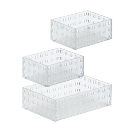 Like-it | Bricks set 90012 | Stackable Bins | Storage Bins for Kitchen Gadgets Utensils, Office, Makeup, Bedroom | 2 pieces of small bins and 1 piece of medium size bin | Tr. White |
