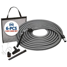 Central Vacuum System Car Care Attachment Set for Interior Car Cleaning. Includes 50FT Crushproof Hose, Natural Hair Dusting Brush, Long Crevice Tool, Mesh Storage Bag and More