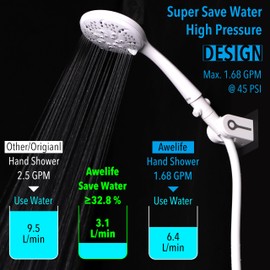 RV Shower Head with Hose, High Pressure 7-Mode RV Shower Head Replacement for RV, Camper, Van, Travel Trailer, Motorhome and Boat, White