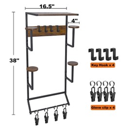 Villanex Motorcycle Helmet Holder Wall-Mounted Helmet Rack with 4 Glove Chips& Hooks - Rustic Bike Helmets Storage Organizer, Universal Wall Mount for Helmets, Gear, Clothes, Accessories，Retro