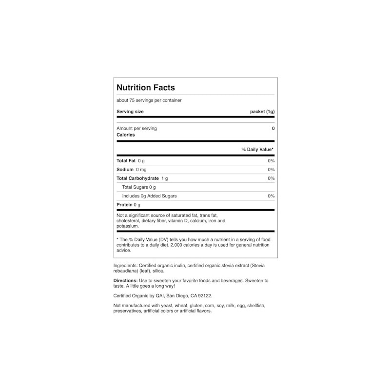 Swanson Stevia Extract - Certified Organic Calorie-Free Sweetener 75 Packets