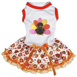 Petitebella Rainbow Turkey Puppy Dog Dress (White/Turkeys Lace, Small)