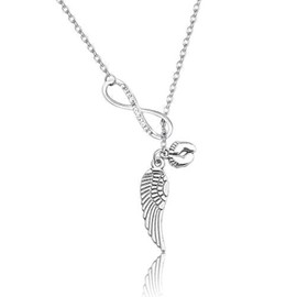 Baby Memorial Necklace Infinity and Angel Wing Baby Footprint Lariat Y Necklace Miscarriage Jewelry Infant Loss Memorial Gift (baby wing Y necklace)