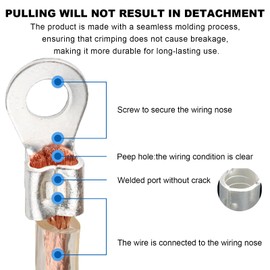 100Pcs 1/4 Non-Insulated Ring Terminal,22-16 AWG Brazed Seam Red Copper Wire Connectors,Crimp Connector Terminal Kit (Ring 1/4 100PC, AWG22-16)