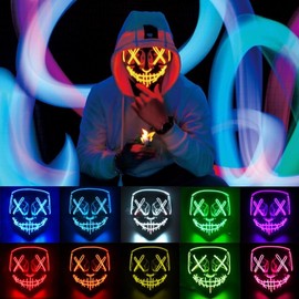 International Popular Halloween LED Luminous V-shaped Werewolf Mask for Zombie Party & Murder Game (Adult & Kids) One Size/Adult Ice Blue 10ea