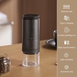 Tragbare Kaffeemühle, Elektrische Kaffeemühle mit 38 Einstellbaren Mahlgraden, USB Wiederaufladbare Kaffeemühle 5-Klingen-Keramik-Kegelmahlwerk für Kaffeebohnen Gewürze