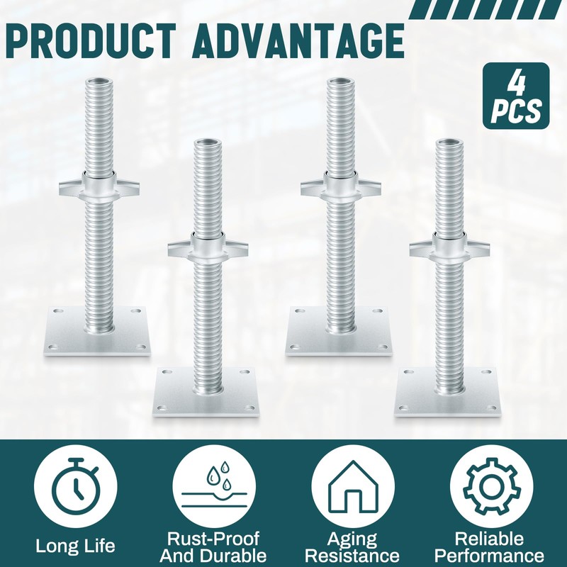 Zonon 4 Pack 12inch Adjustable Leveling Jacks Scaffolding Hollow Screw