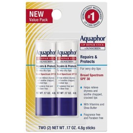 Aquaphor® Barra de reparación de labios + protector solar (paquete doble)