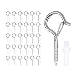 Abiyou Pack of 30 Screw Hooks, Stainless Steel Hooks, Silver Hook Screws with Safety Buckle, Hook Screw with Thread, Stainless Steel Hook Screws, Hooks for Screwing for Plant Baskets, Bird Feeders