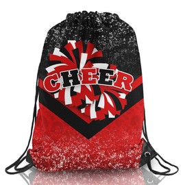 Cheer Drawstring Backpack Cheerleading Drawstring Gym Bag Cheerleader Gifts for Cheerleader (Black&Red,1 Pcs)
