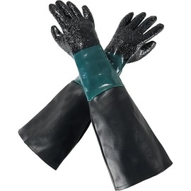 DASBET Rubber Sandblasting Gloves 23.6" Heavy Duty Sandblaster Gloves Kit with Particles Palm for Sandblaster Cabinets