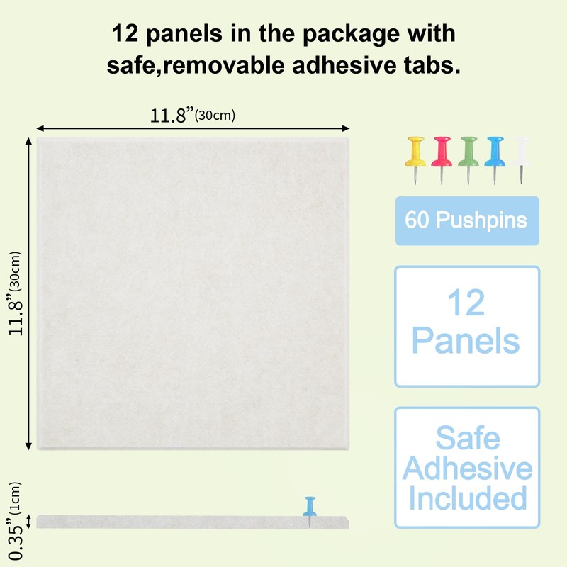 Large Cork Board Felt Wall Tiles, 47"x35" 12 Pack Felt