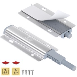 Push Open Door Latch, Jiayi 2 Pack Magnetic Cabinet Push Open Latch, Touch Latches Push Latch for Hidden Doors Closure Silver Push Release Press Out Cabinet Catches Hardware