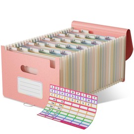 EcoStash Accordion File Organiser, 26 Pockets Wheat Straw Expanding File Folders, Monthly Filling Document Organiser, BPA Free, Return to Nature, Healthy Living, A4/Letter Size - Strawberry Pink