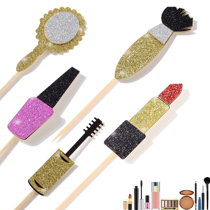 Glitter Make up Cupcake Toppers Bachelorette Party Cupcake Picks Bridal