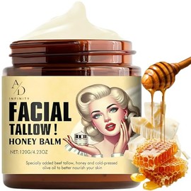 Beef Tallow for Skin - Facial Tallow Honey Balm, Natural Anti-Aging Moisturizer with Coconut Oil, Honey & Vitamin E
