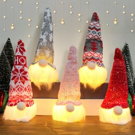 Pack of 5 Christmas Decoration Figures, Christmas Gnome with Light, Gnome Figures, Christmas Decoration, Illuminated, Christmas Gnome Set for Christmas Decoration, Office, Indoor Window Decoration
