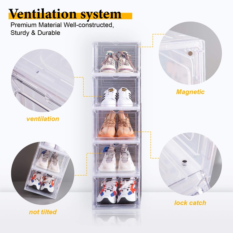 Attelite Shoe Box Organizer,Set of 6,Stackable Plastic Shoe Box with