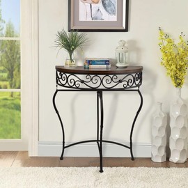 Westcharm Boston Foldable Half Moon Console Table, Accent Demilune Table for Living Room, Entryway, Kitchen, Black and Dark Brown Sofa Table, Crescent Half Circle Foyer Table