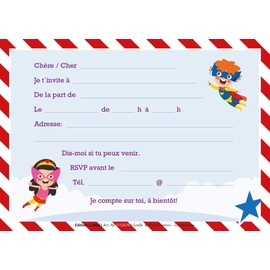 Edition Colibri 10 Invitation Cards Superheroes in French for a Children's Birthday or for a Party with Superheroes (11128)