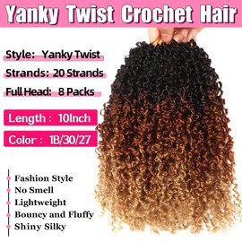 Yanky Twist Crochet Hair - 10 Inch 8 Packs Pre-twisted Spring Twist Ombre Passion Twist Crochet Hair for Black Women (OT1B/30/27#, 10 Inch (Pack of 8))