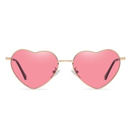 OSAGAMA Polarised Heart Shape Sunglasses with Metal Frame for Men and Women Golden Black, Golden pink