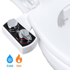 Hibbent Hot and Cold Water Spray Non-Electric Dual Nozzle, Bidet Attachment for Toilet