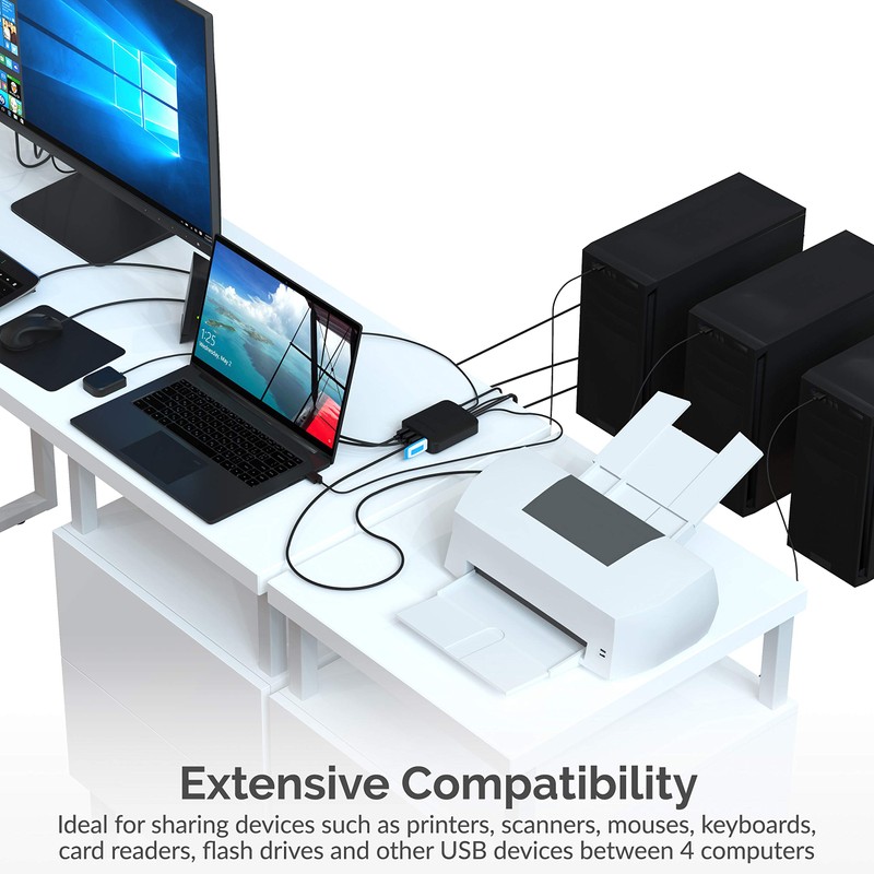 SABRENT Interruptor de uso compartido USB 2.0 hasta 4 computadoras