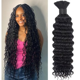 Human Braiding Hair Deep Wave Bundles 16 Inch Human Braiding Hair For Boho Braids Bulk Human Hair For Braiding Curly Bundles Human Hair Boho Hair For Braiding Human Hair For Boho Knotless Braids