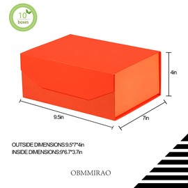 OBMMIRAO Upgrade 1PCS Orange Gift Box 9.5x7x4 Inches, Sturdy Gift Box with Lid for Gift Packaging, Foldable Magnetic Closure Storage Boxes, Bridesmaid Proposal Box, Rectangle Collapsible Box