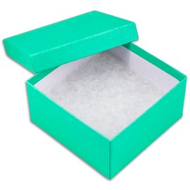 TheDisplayGuys 25-Pack #34 Cotton Filled Cardboard Paper Jewelry Box Gift Case - Teal Green (3.9" x 3.9" x 2.0")