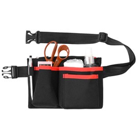 ZITFRI Waist Pouch, Apron Bag, Nurse Bag, Waist Bag, Belt Pouch, Rucksack Belt Pouch, For Work, Tool Bag, Tool Bag, Waist Tool, Nail Bag, Small Item, Bag, Scissor Case, Cleaning Supplies, Storage Pockets x 4, Polyester, Black and Red
