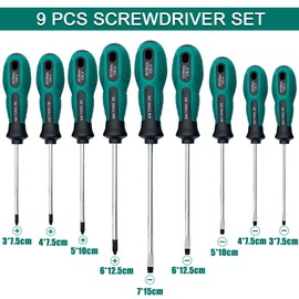 9-Piece Screwdriver Set, Magnetic Screwdriver with Non-Slip for High Power Transmission, Matte Chrome-Plated Surface, 5x Slotted Profile, 4x Phillips Profile