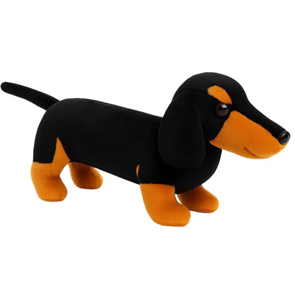 JazRvr Dachshund Cuddly Toy, Black Dachshund Soft Toy 30 cm,