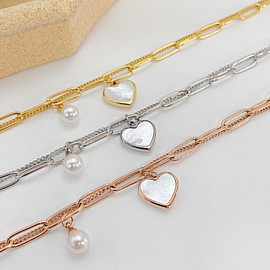 CCAIPU Chain Bracelet for Women, Heart Pearl Charm Bracelet Silver Gold Adjustable Link Chain Bracelet Christmas Birthday Jewellery Gifts for Girls Ladies (Gold)