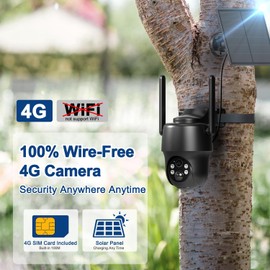 ANRAN ANRAN 4G LTE Cellular Solar Security Camera Wireless Outdoor,No WiFi 3MP Solar Powered 2K Camera,Color Night Vision,360 Live View,PIR Motion Sensor,2 Way Talk,Black (SIM&SD Card Included)