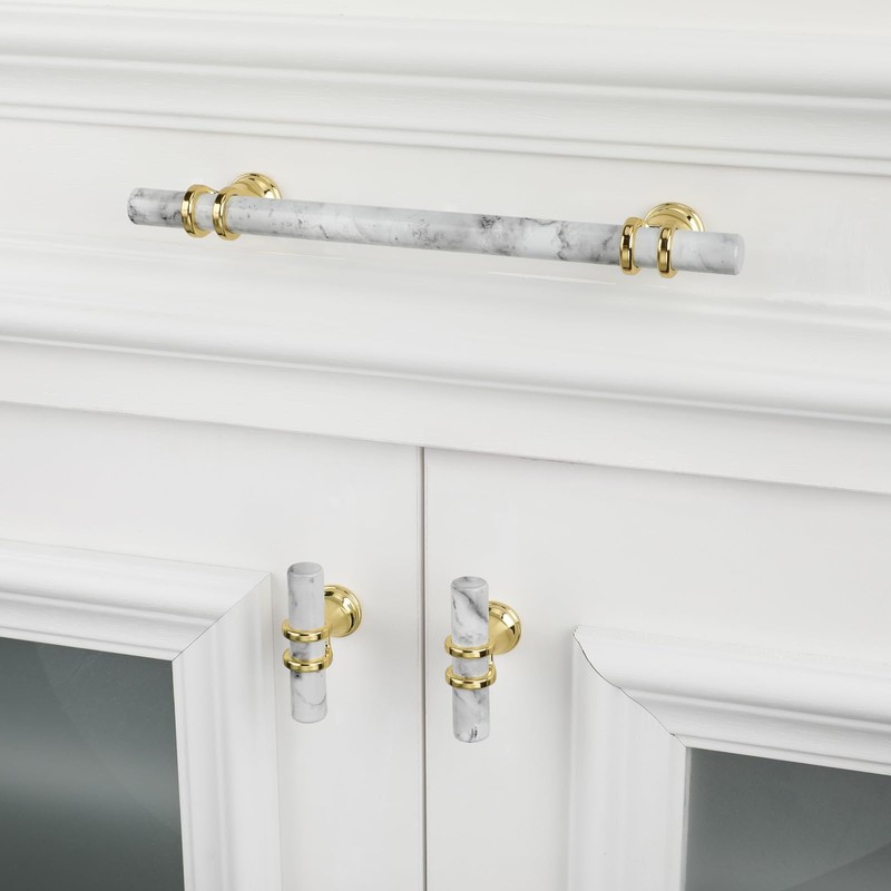 Rergy Cabinet Handles Marble Drawer Pulls and Knobs, 10Pack White