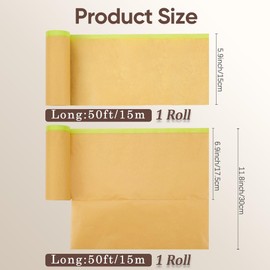 CRASPIRE 2 Rolls 2 Sizes Painter Tape Paper Pre Taped Masking Waterproof Automotive Paint Drape Adhesive Protective Film Paper for Window Cars Skirting Floor Furnitures Protections Covering