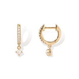 PAVOI 14K Gold Plated 925 Sterling Silver Post Huggie With Dangle | Small Hinged Hoop Earrings For Women | Trendy CZ Pearl Yellow Hoop