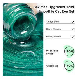 Bevimee Cat Eye Gel Polish 12ML Moonlight Velvet Effect Dark Green Glitter Magnetic Gel Nail Polish Crystal Ceramic Emerald Green Color Nail Art Long Lasting Soak Off UV Nail Gel