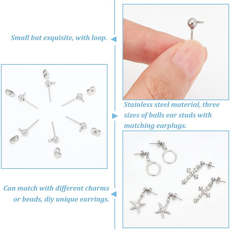 PH PandaHall 300pcs Earrings Post 304 Stainless Steel Earring Stud