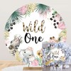 OERJU Wild One Round Backdrop Cover Jungle Safari Animals 1st