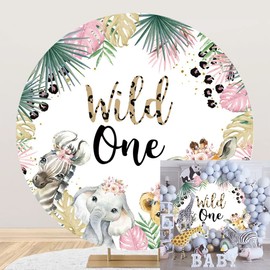 OERJU Wild One Round Backdrop Cover Jungle Safari Animals 1st Birthday Photo Background Kids Baby Girls First Birthday Party Decoration Circle Backdrop Cover Photo Studio Props 7.2x7.2ft