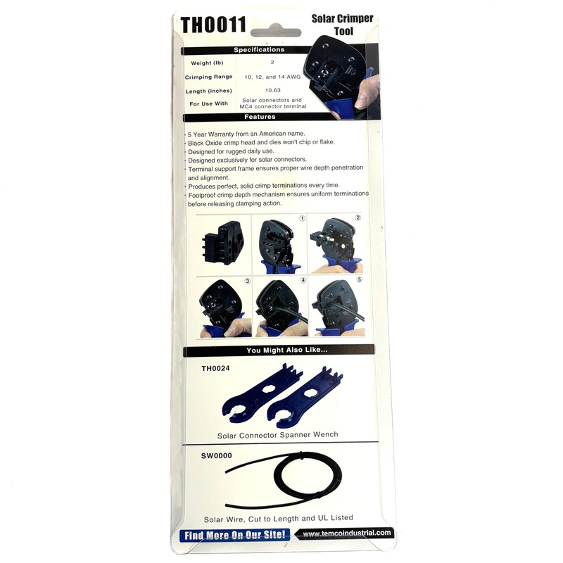 TEMCo TH0011 Solar Crimper Tool PV Terminal Crimping Solar Panel