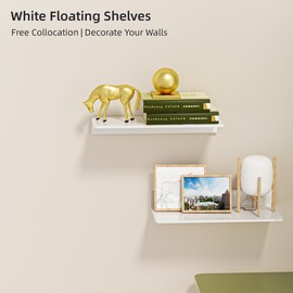 HNVNER White Metal Wall Shelf, Set of 2, Rustproof Aluminium, Floating Shelf, 30 cm Shower Shelf, No Drilling, Ideal for Decoration and Wall Storage in Any Room