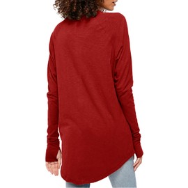 Fisoew Women's Casual Long Sleeve Tops Crew Neck Round Hem Loose T-Shirts Tunic Tops with Thumb Holes Red