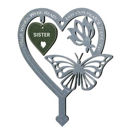 Garden Memorial Plaque for Sister Grave Memoerial Present Inserted Garden Stakes Yard Sign Weatherproof Garden Heart Shaped With Butterfly Flower Grave Ornament Memorial Plaques Garden Signs